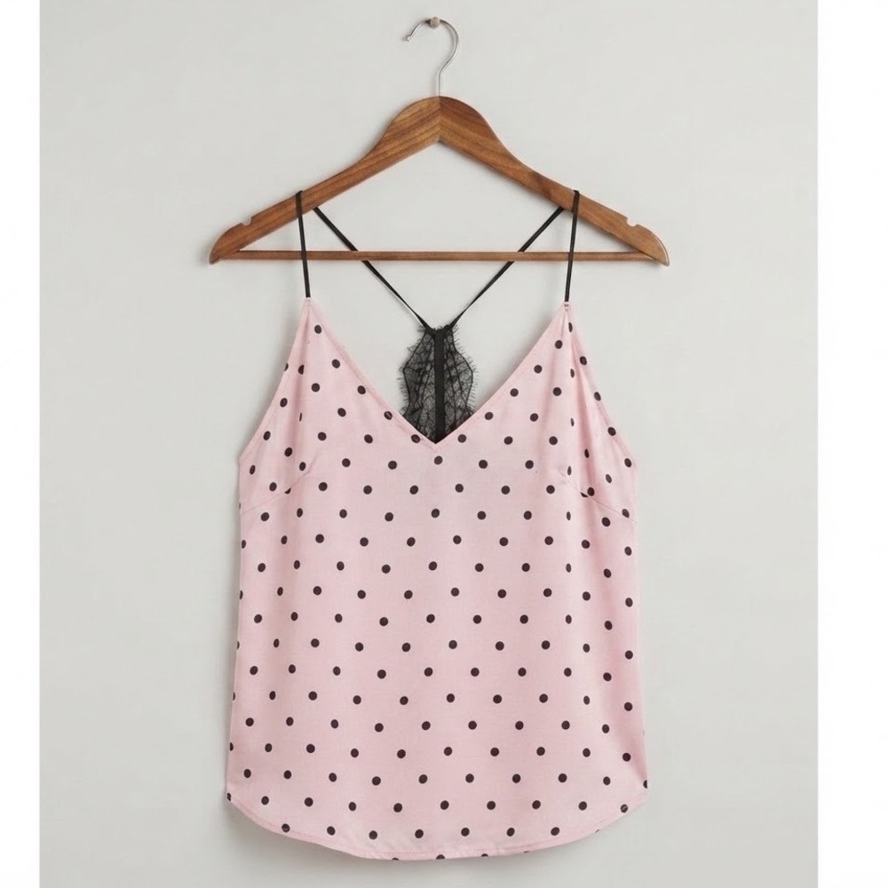 Victoria's Secret Pink Polka Dot‎ Lace Trim Cami Top Sz S Dainty Y2K Lightweight